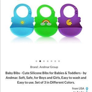 Nwt andmar 3 pack of silicone bibs baby feeding eating kitchen baby lead weening